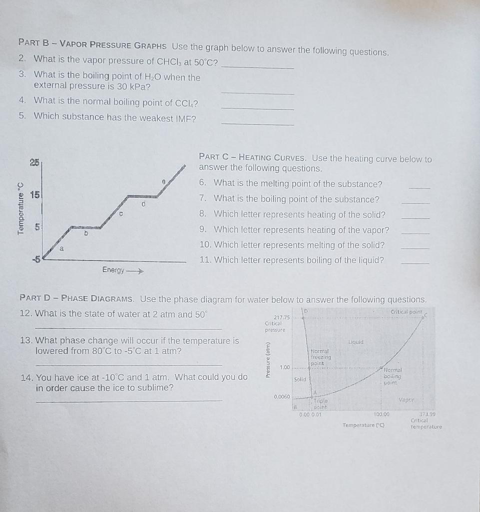 Honors Chemistry Vapor Pressure Curves And Phase Diagrams An