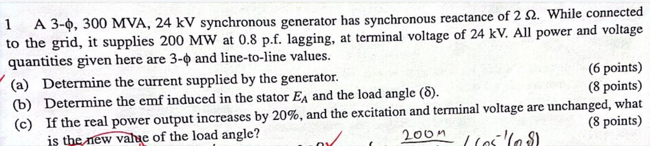 Solved A Mva Kv Synchronous Generator Has Chegg