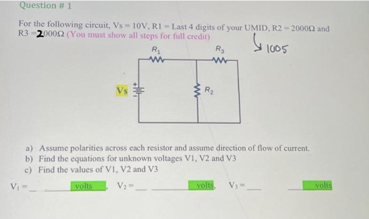 Solved For The Following Circuit Vs 10 V R1 Last 4 Digits Chegg