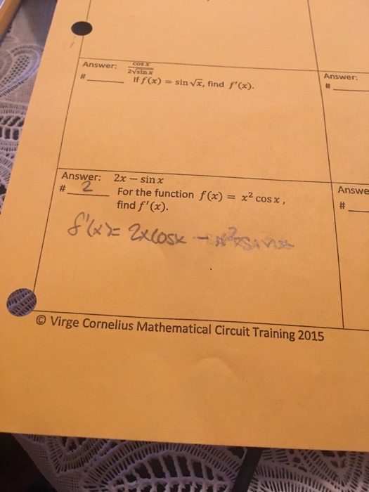 Solved: # If F(x)= Sinyx, Find F' (x) " An5v2rE 2x-sinx Fo... | Chegg.com