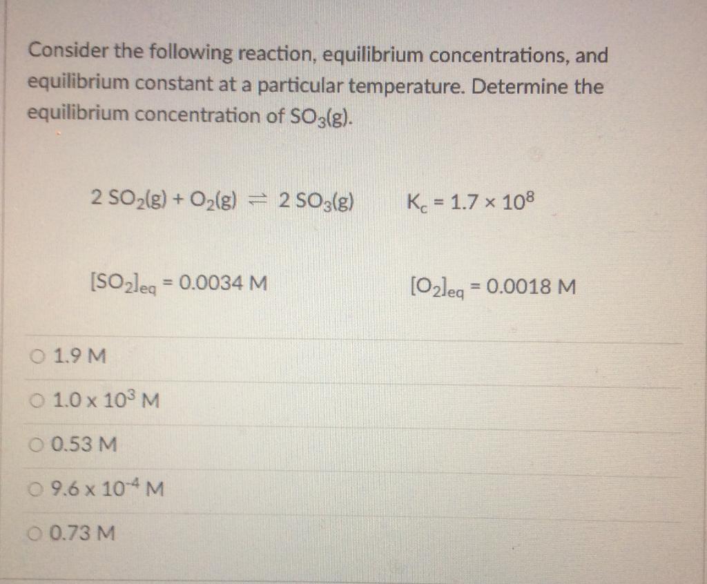 Solved Consider The Following Reaction Equilibrium Chegg