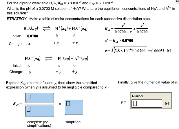 Solved For The Diprotic Weak Acid H A Ka X And K Chegg