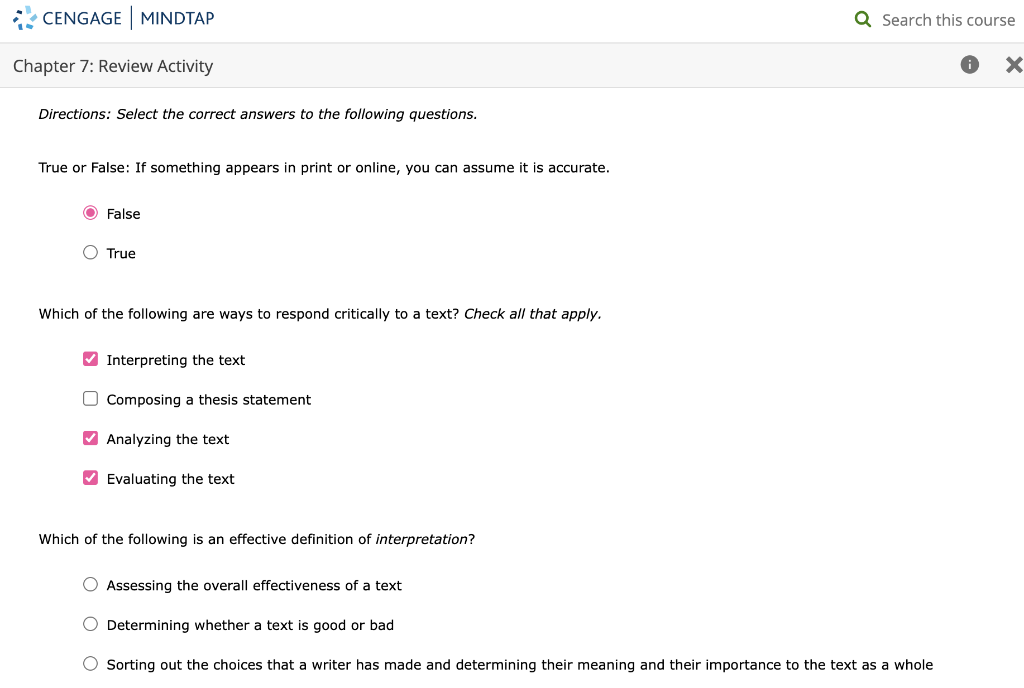 Solved CENGAGE MINDTAP Q Search This Course Chapter 7 Chegg