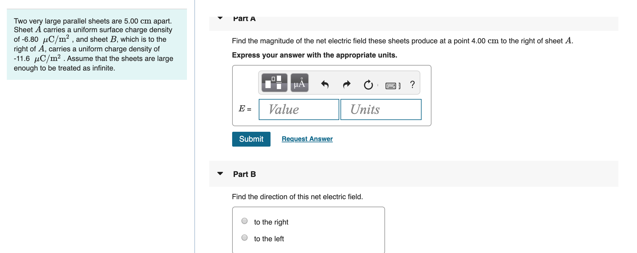 Solved Part A Find The Magnitude Of The Net Electric Field Chegg