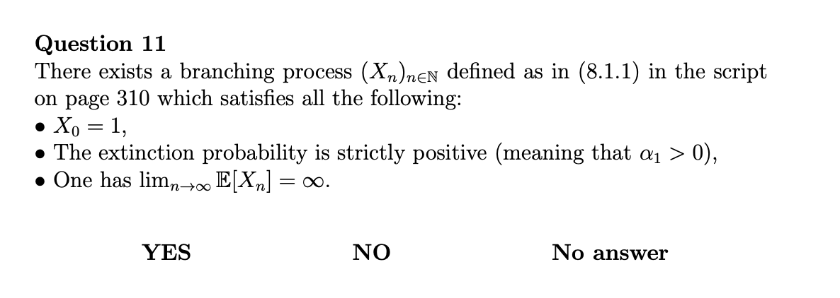 Question 11 There Exists A Branching Process Xn Nen Chegg