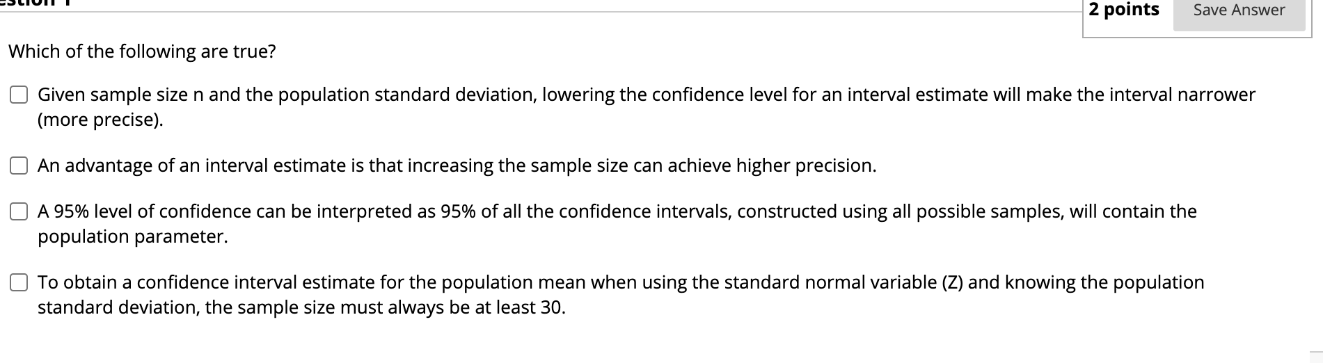 Solved Which Of The Following Are True Given Sample Size N Chegg