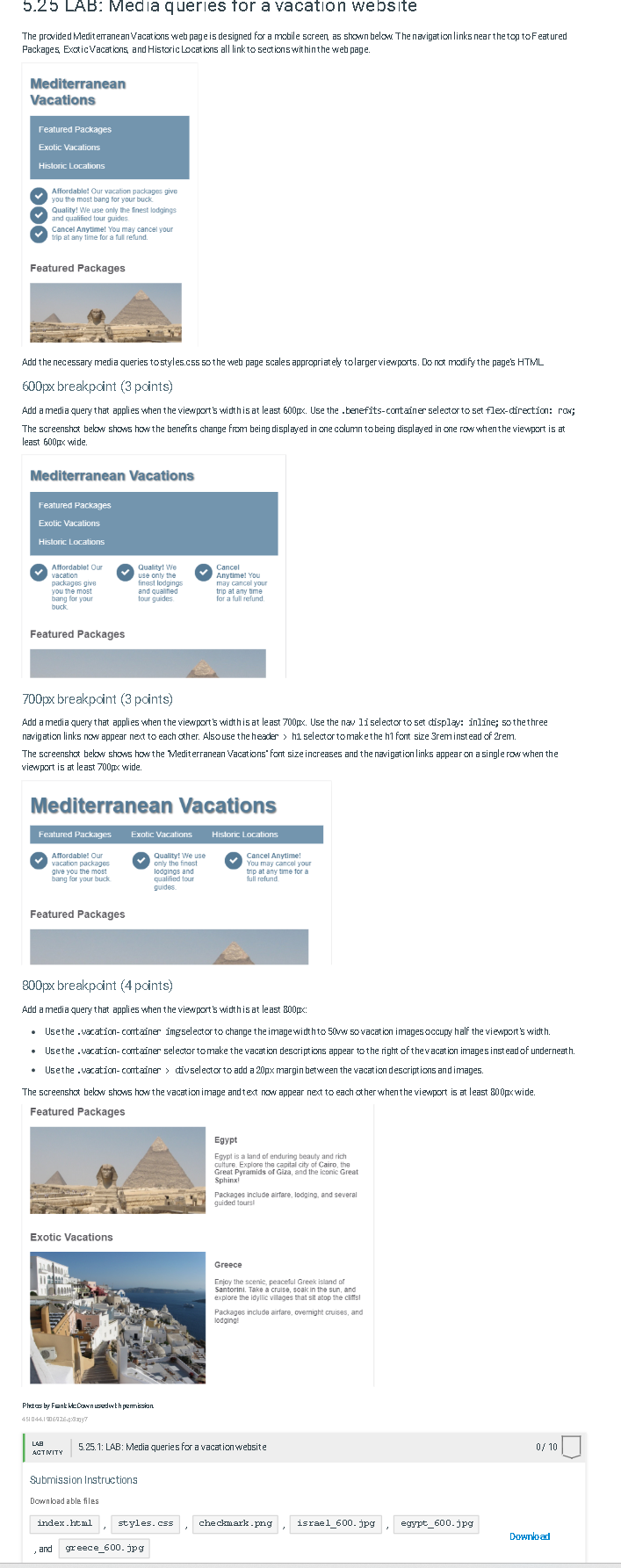 Solved Lab Media Queries Tor A Vacation Website The Chegg