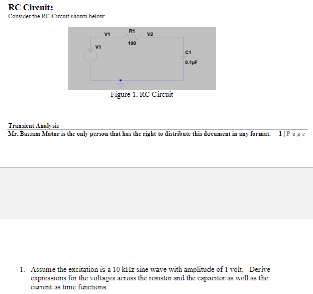 Solved Rc Circuit Consider The Rc Circuit Shown Below Chegg