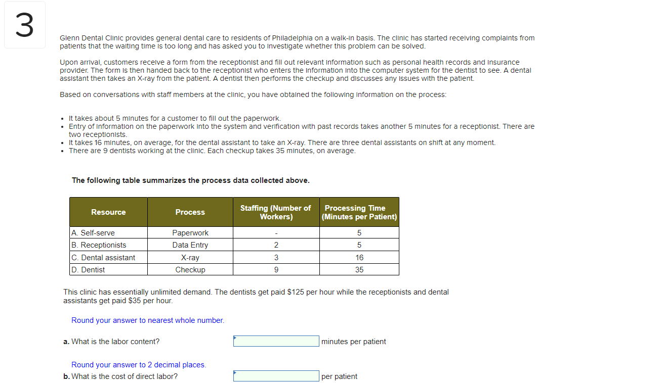Solved 3 Glenn Dental Clinic Provides General Dental Care To Chegg