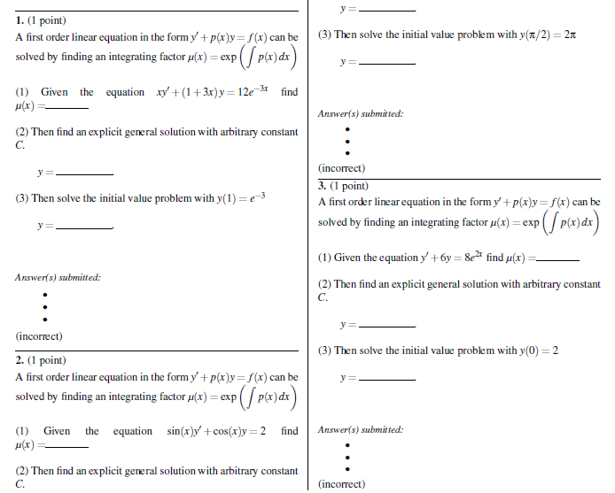 Solved 1 1 Point A First Order Linear Equation In The Chegg