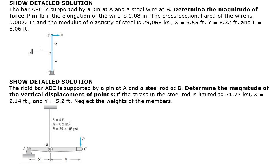 Solved SHOW DETAILED SOLUTION The Bar ABC Is Supported By A Chegg