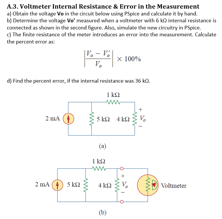 Solved A Voltmeter Internal Resistance Error In The Chegg