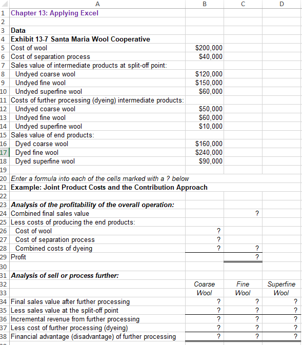 Solved B Chapter Applying Excel Data Exhibit Chegg