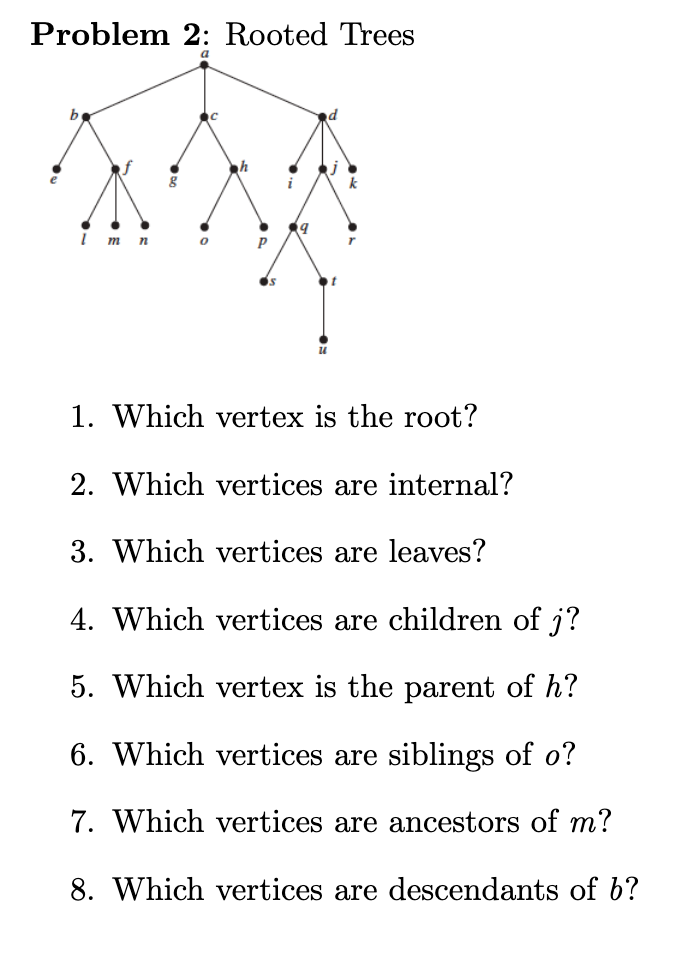 Solved Roblem 2 Rooted Trees1 Which Vertex Is The Root 2 Chegg