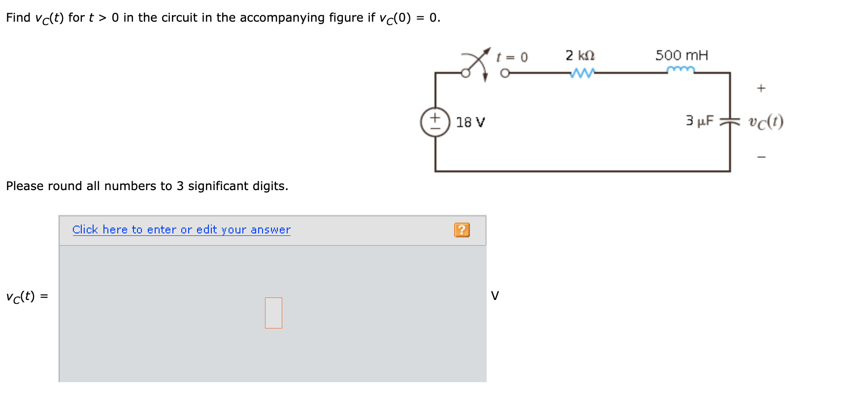 Solved Find Vct For T 0 In The Circuit In The Accompanying Chegg