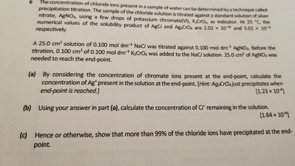 The Concentration Of Chloride Ions Present In A Chegg