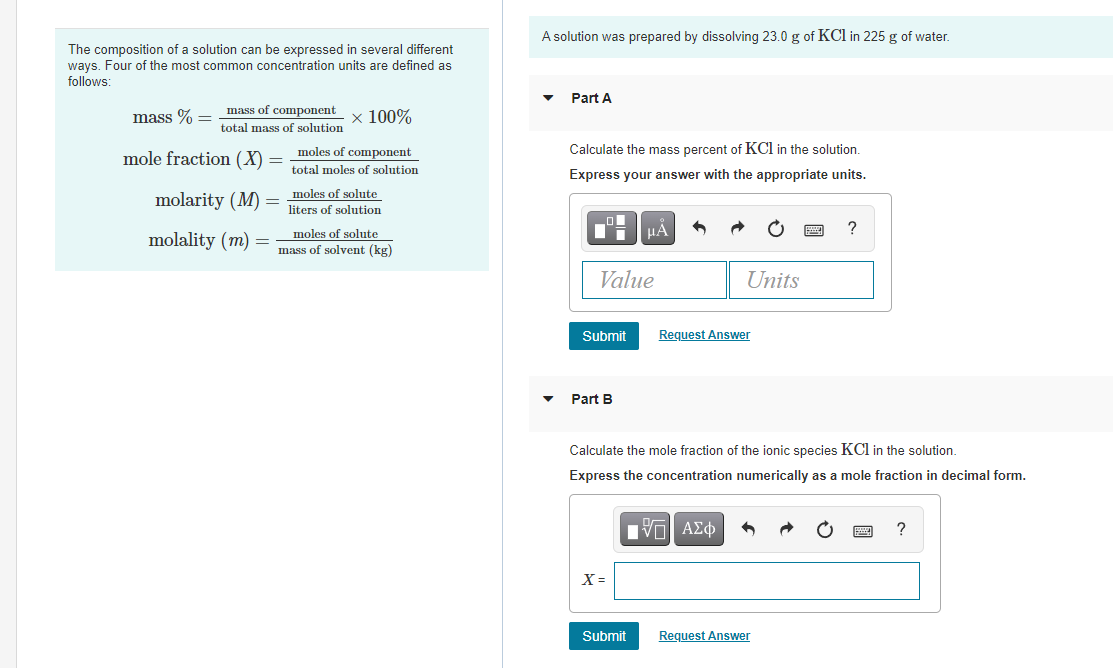 Solved A Solution Was Prepared By Dissolving G Of Kcl Chegg