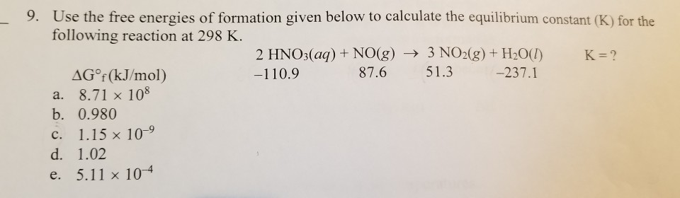 Solved Use The Free Energies Of Formation Given Below To Chegg