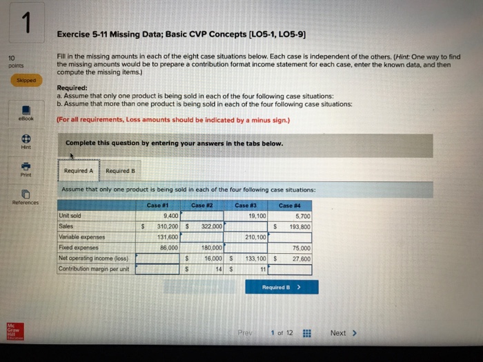 Solved Exercise Missing Data Basic Cvp Concepts Chegg