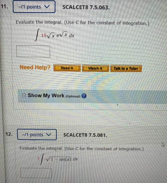 Solved Points V Scalcet Evaluate The Integral Chegg