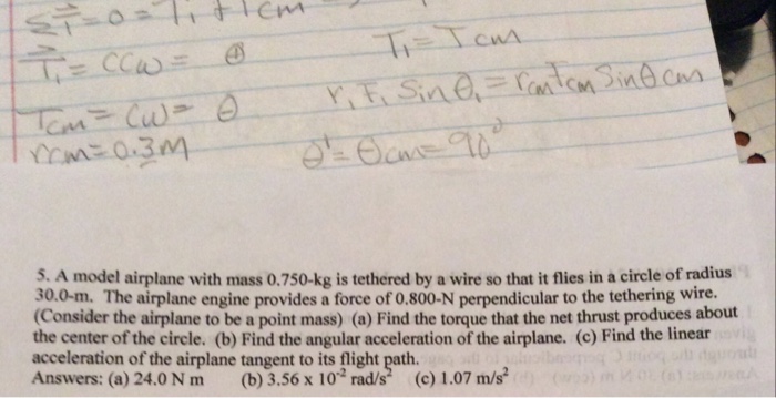 Solved A Model Airplane With Mass Kg Is Tethered By Chegg