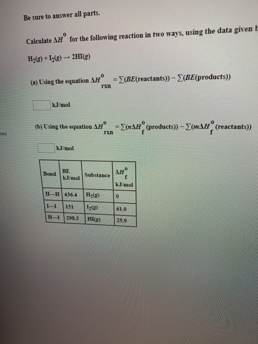 Solved Be Sure To Answer All Parts Calculate Ahi For The Chegg