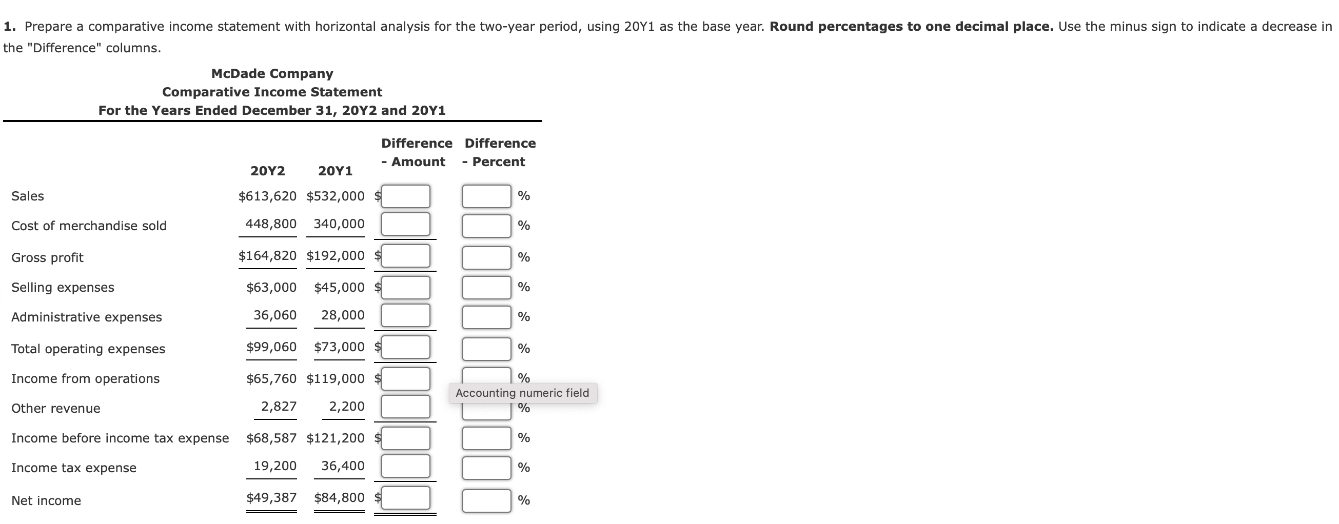 Solved Horizontal Analysis Of Income Statement For Y Chegg