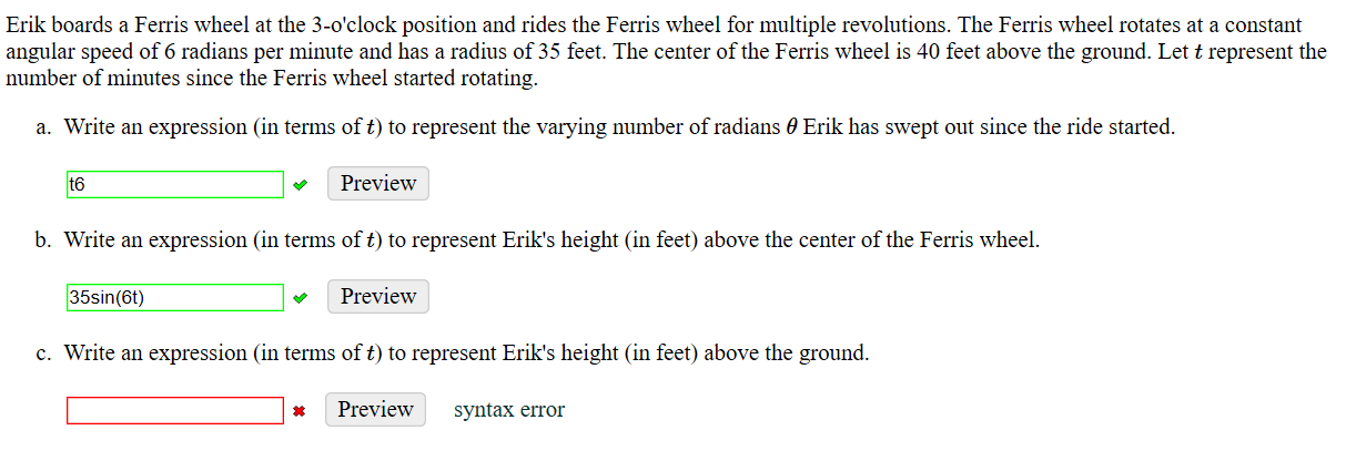 Solved Erik Boards A Ferris Wheel At The O Clock Position Chegg