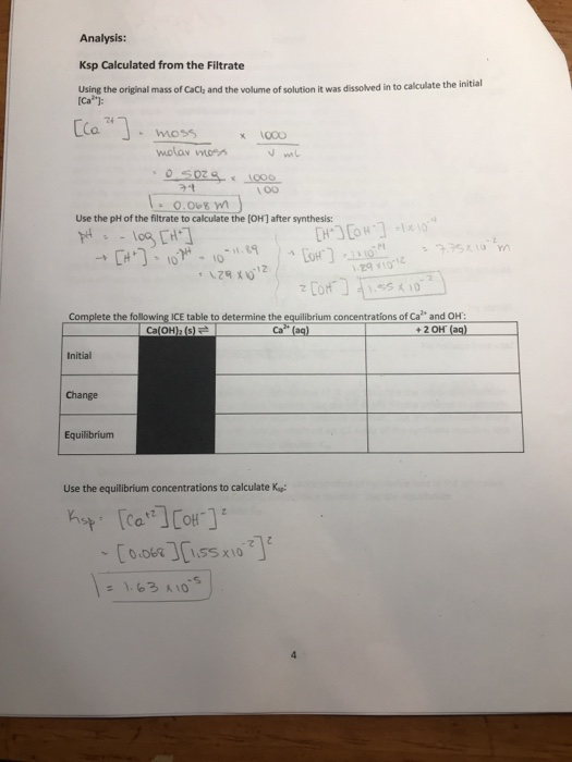 Solved Ksp Of Calcium Hydroxide Report Sheet Be Sure To Show Chegg