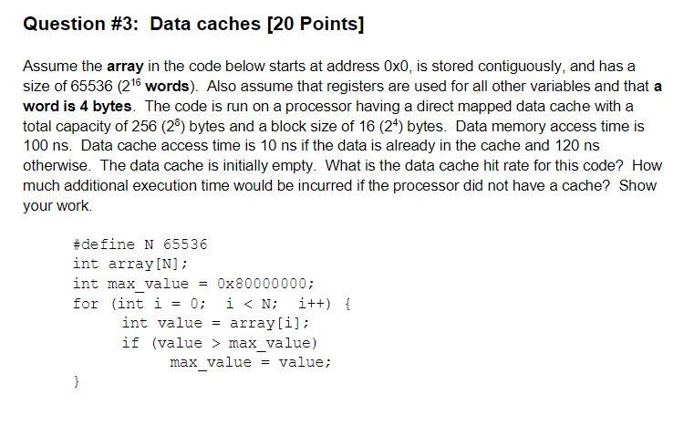 Solved Question 3 Data Caches 20 Points Assume The Array Chegg