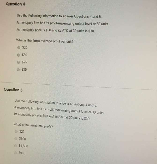 Solved Use The Following Information To Answer Questions 4 Chegg