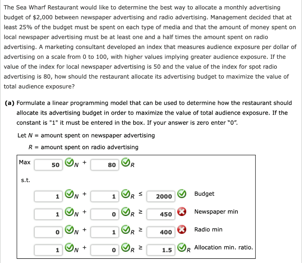 Solved The Sea Wharf Restaurant Would Like To Determine The Chegg