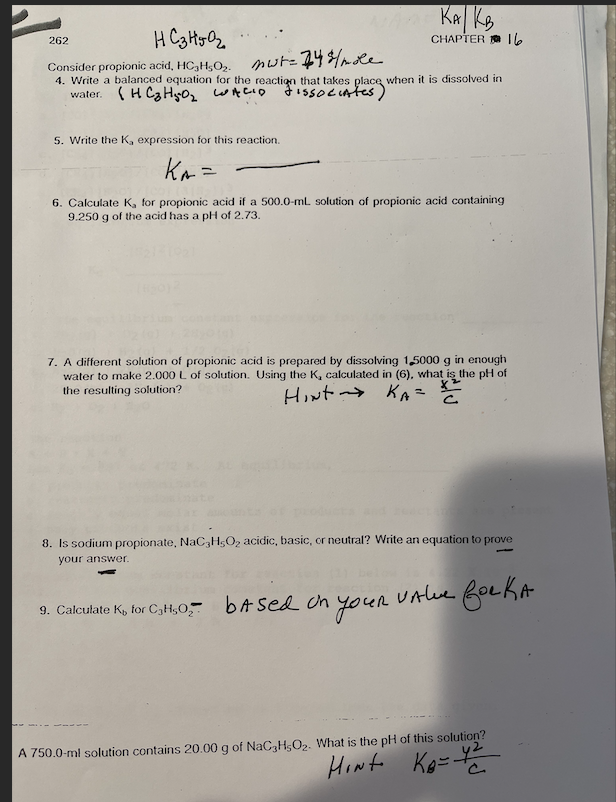 Solved 262 HC 3 H JO CHAPTER 16 Consider Propionic Acid Chegg