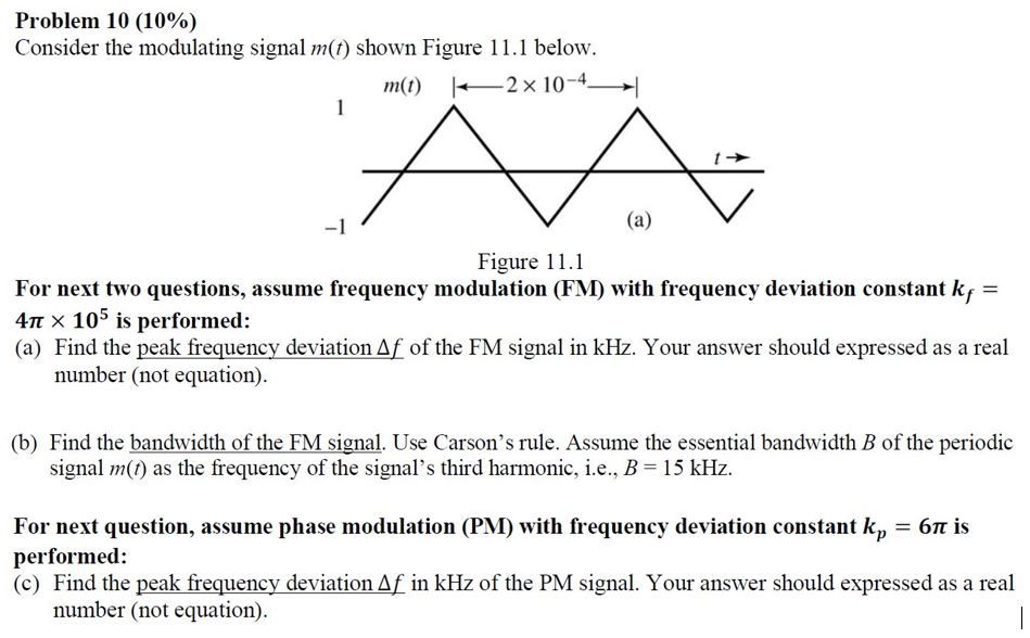 Solved Problem Consider The Modulating Signal M Chegg