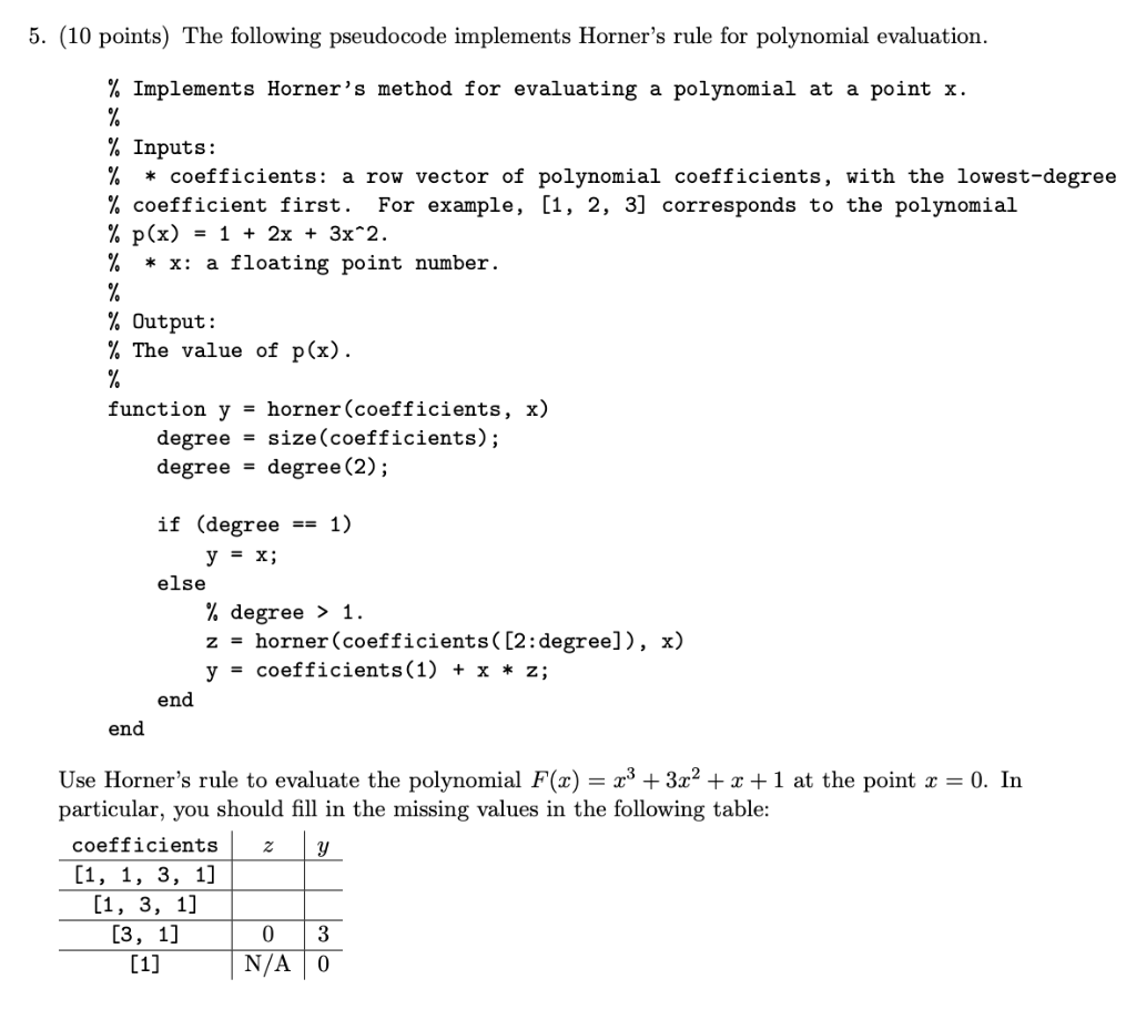 Solved Points The Following Pseudocode Implements Chegg