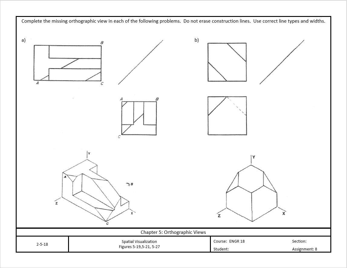 Solved Complete The Missing Orthographic View In Each Of The Chegg