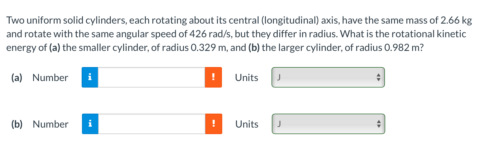 Solved Two Uniform Solid Cylinders Each Rotating About Its Chegg