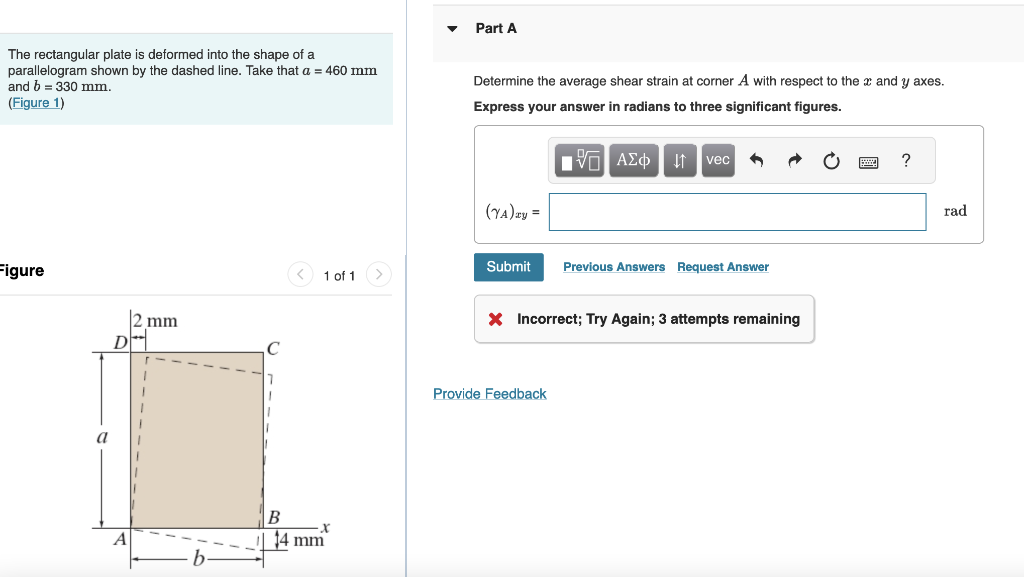 Solved The Rectangular Plate Is Deformed Into The Shape Of A Chegg