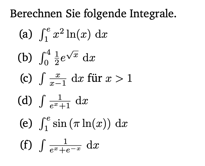 Solved Berechnen Sie Folgende Integrale A 1ex2ln X Dx Chegg