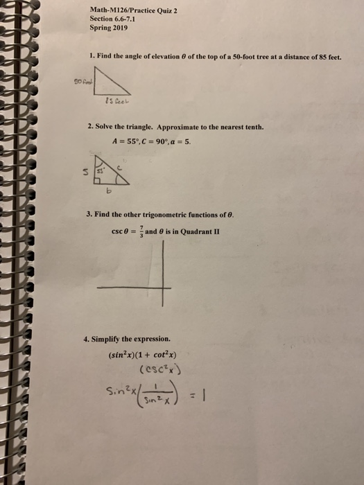 Solved Math M126 Practice Quiz 2 Section 6 6 7 1 Spring 2019 Chegg