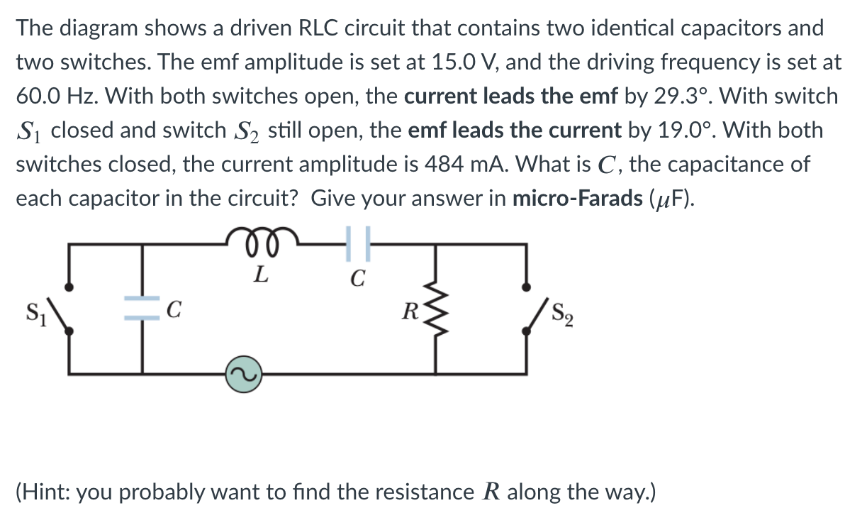 Solved The Diagram Shows A Driven Rlc Circuit That Contains Chegg