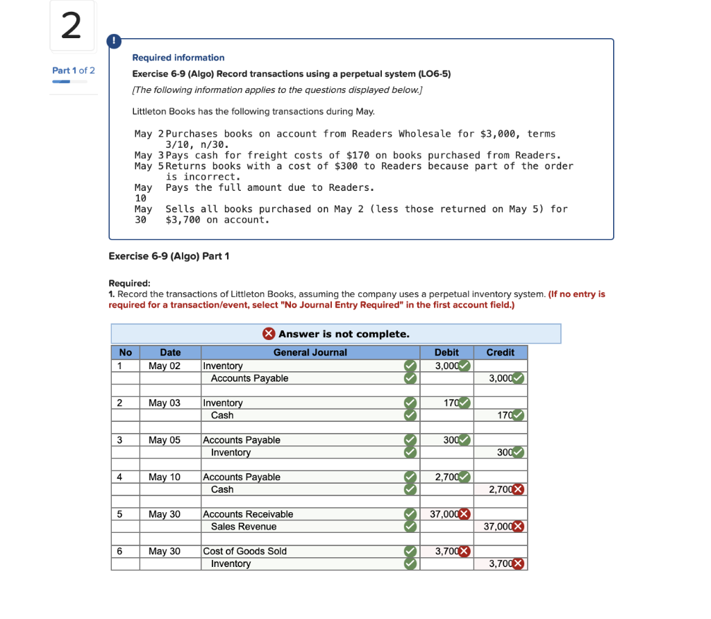 Solved Required Information Exercise 6 9 Algo Record Chegg