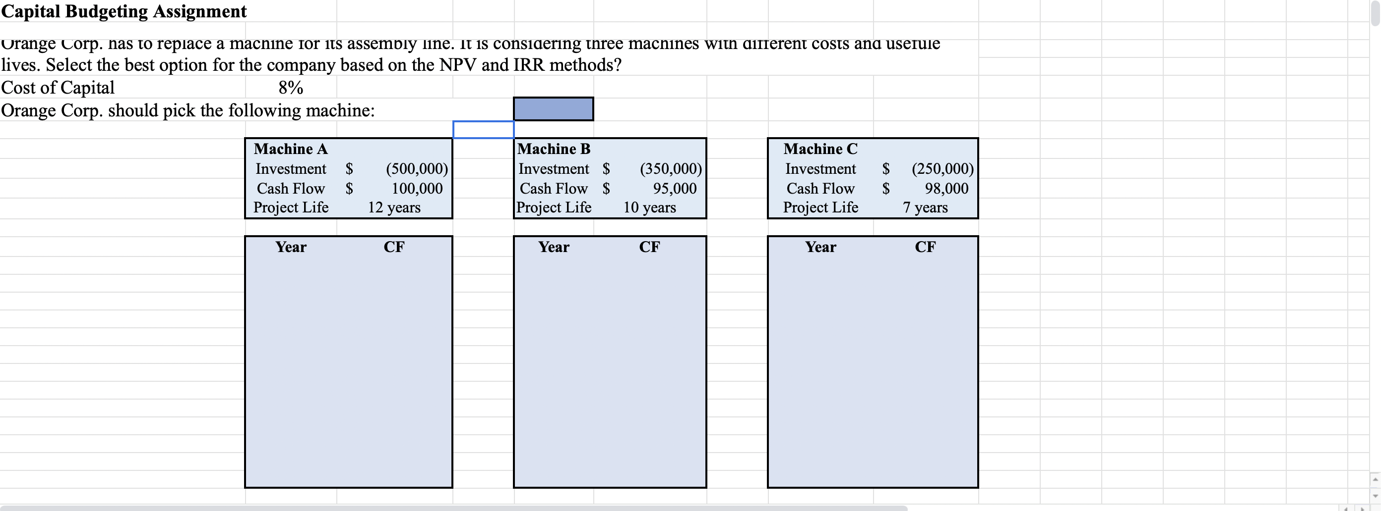 Solved Capital Budgeting Assignment Chegg