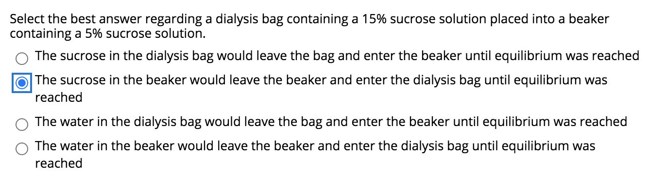 Solved Select The Best Answer Regarding A Dialysis Bag Chegg