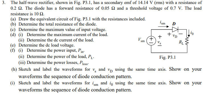 Solved The Half Wave Rectifier Shown In Fig P Has A Chegg