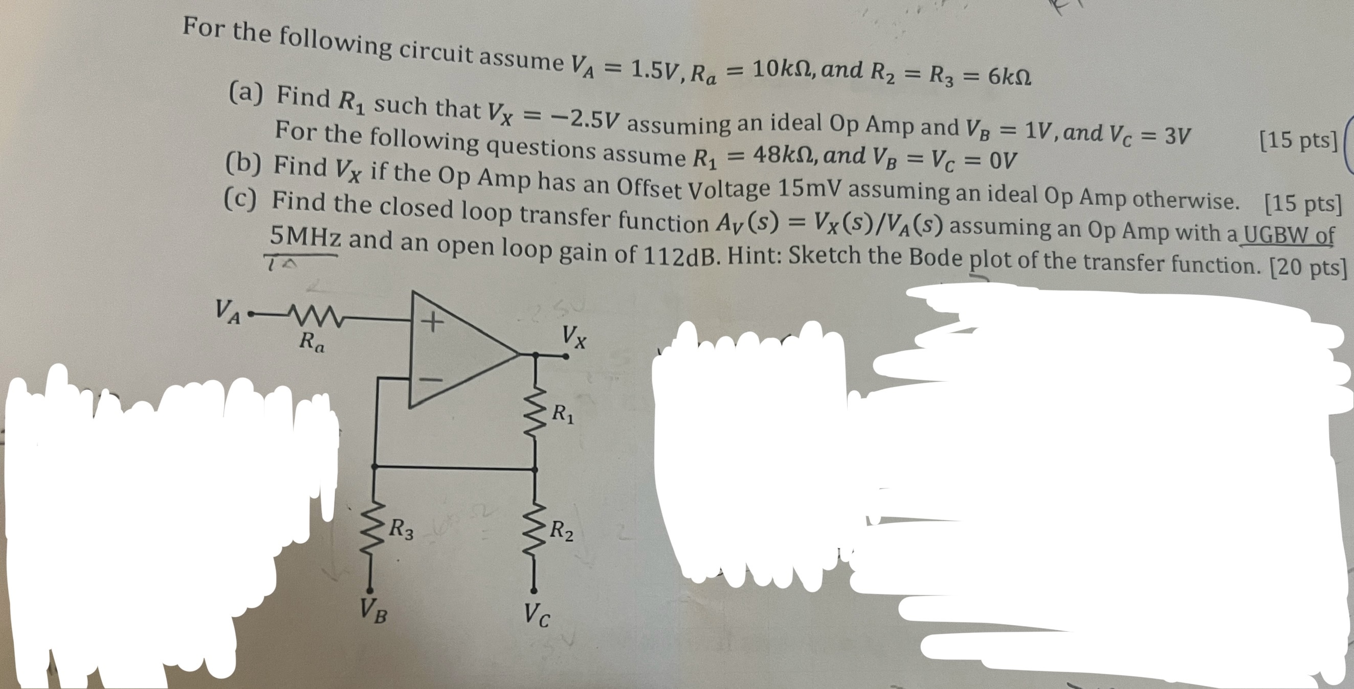 Solved For The Following Circuit Assume Va V Ra K Chegg