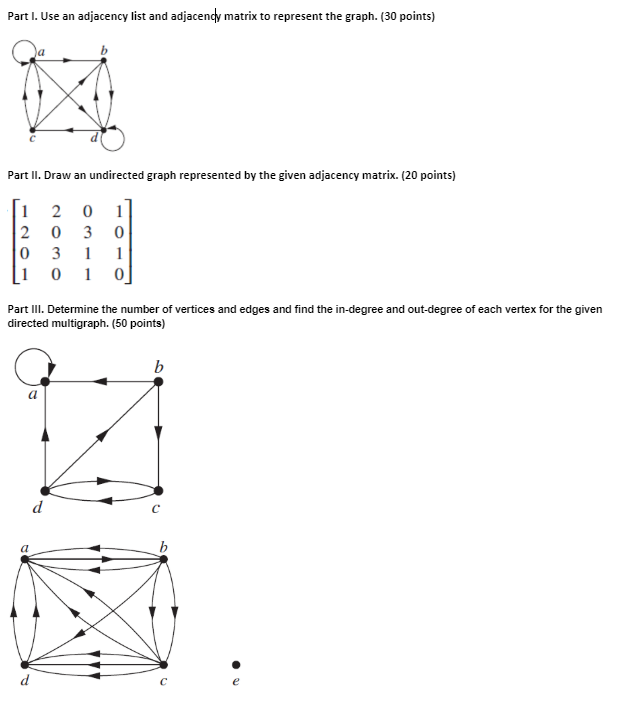 Solved Part I Use An Adjacency List And Adjacency Matrix To Chegg