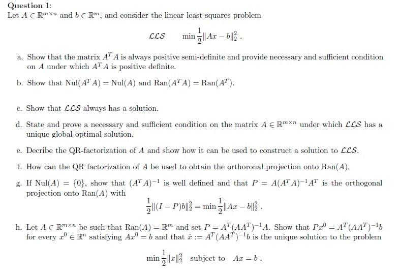 Question Let A E Rmxn And B Er And Consider The Chegg