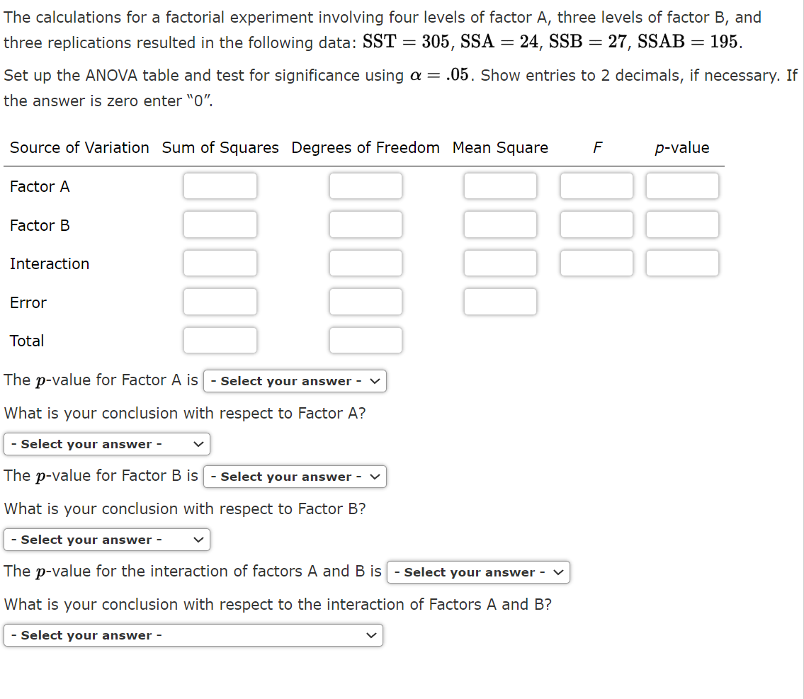 Solved The Calculations For A Factorial Experiment Involving Chegg