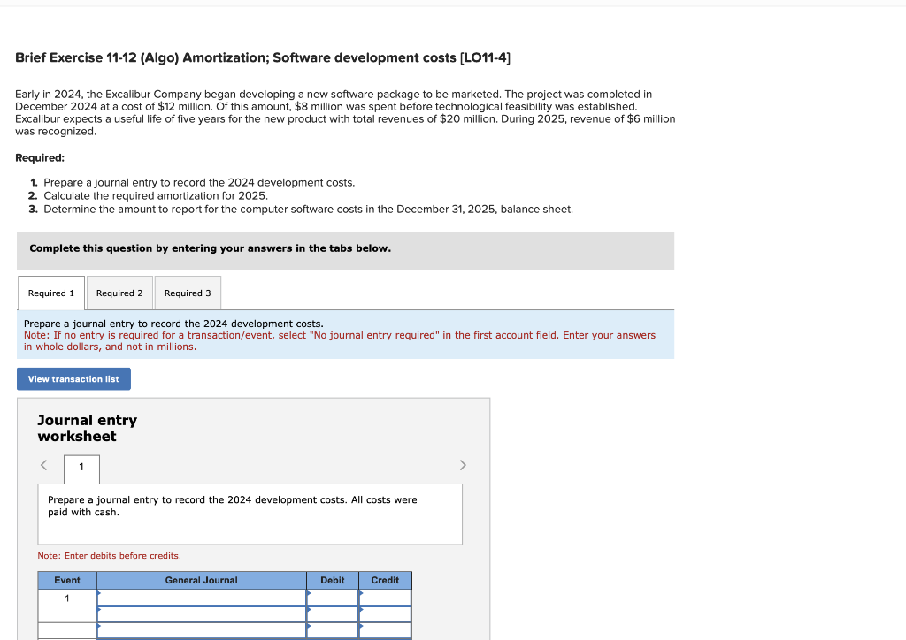 Brief Exercise Algo Amortization Software Chegg